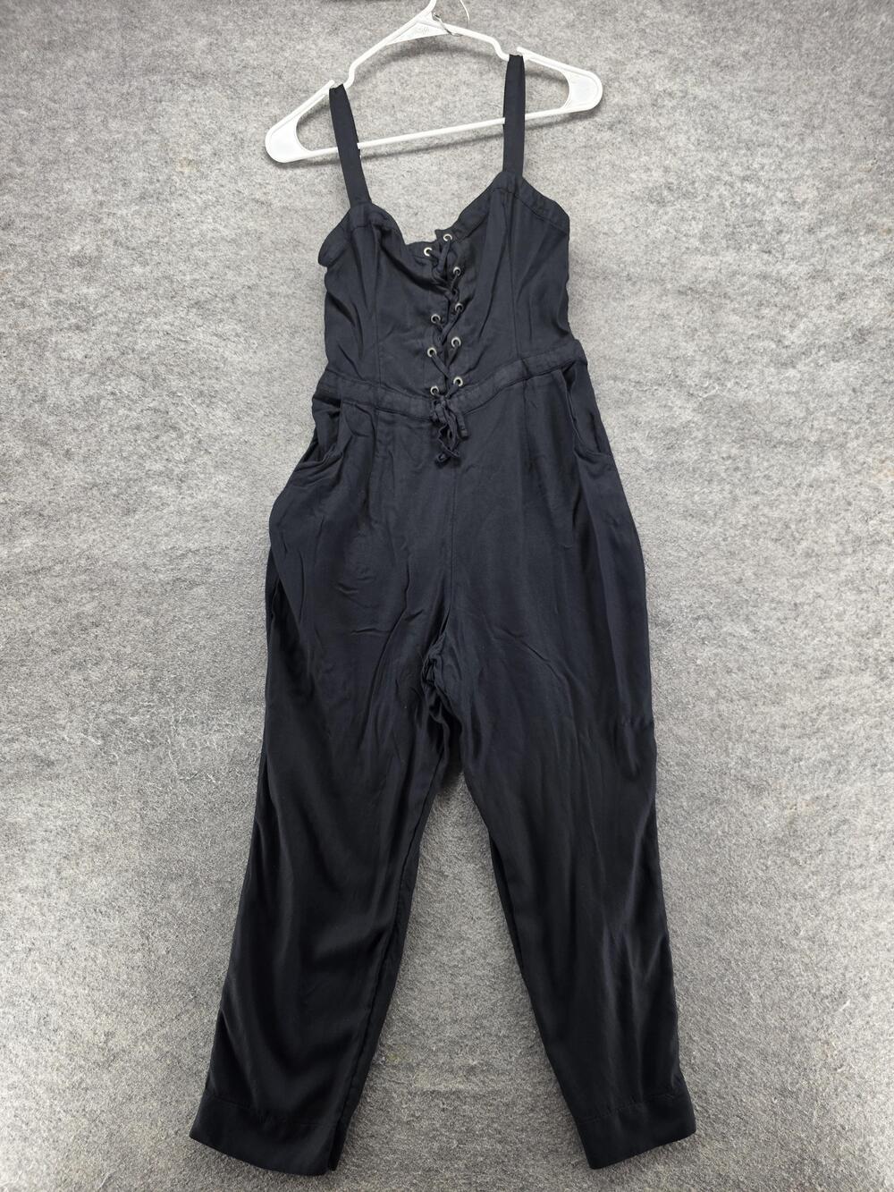 Hollister Jumpsuit Womens M Black One-Piece Sweetheart Tie Waist Pockets